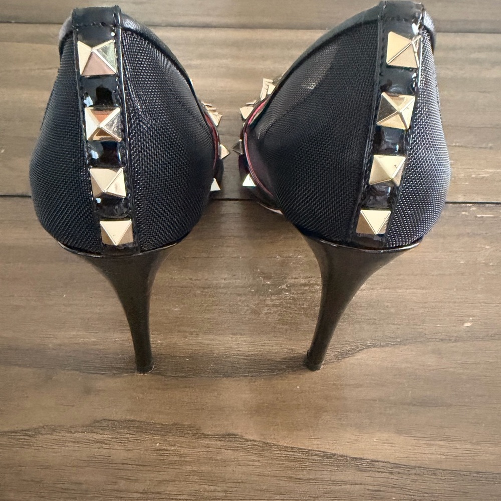Valentino Garavani Black and Red Studded Heels - Picture 3 of 6